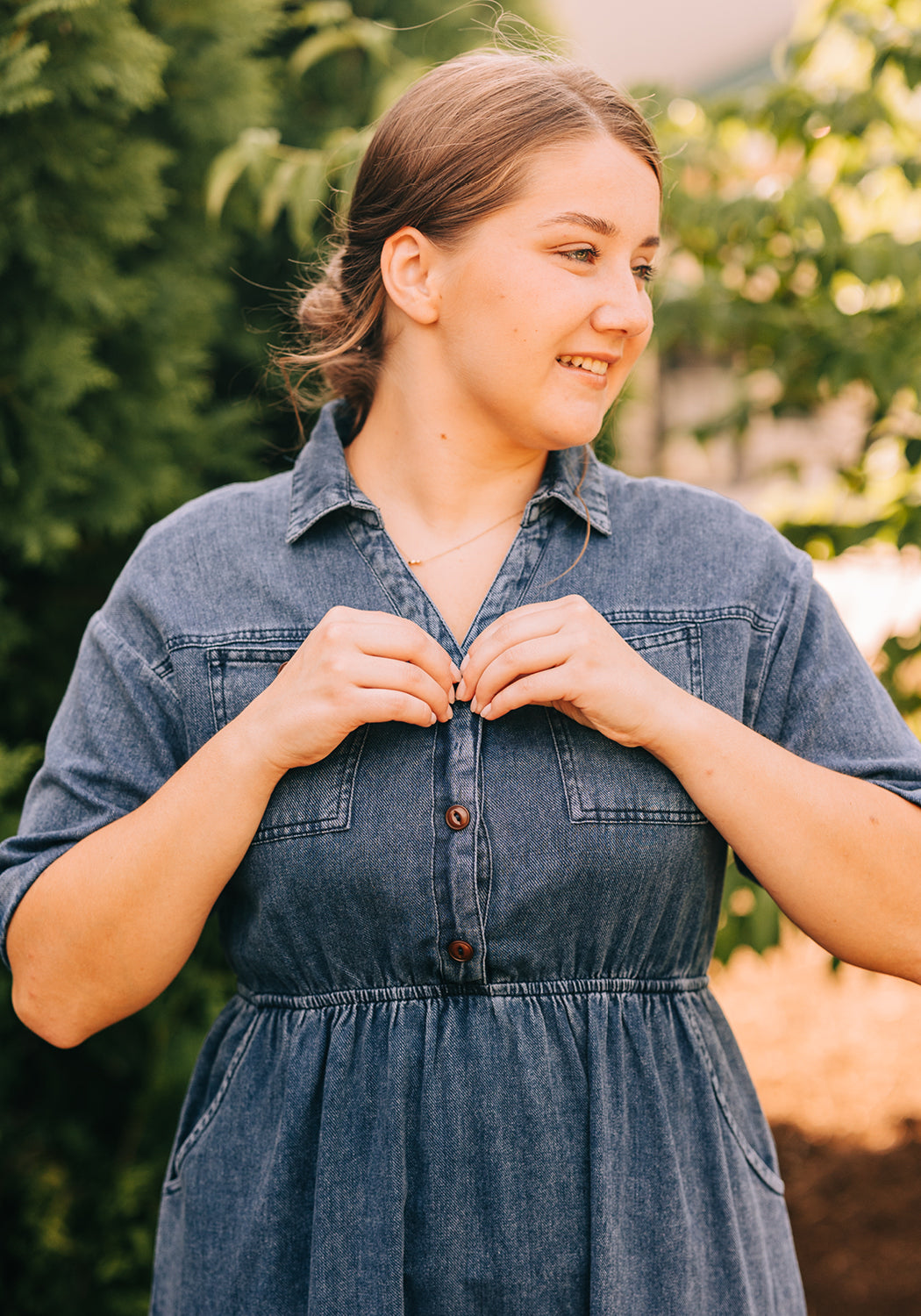 'Martha' Denim Button Down Midi Dress