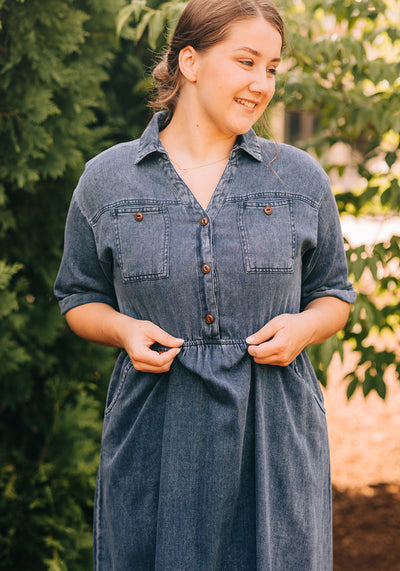 'Martha' Denim Button Down Midi Dress