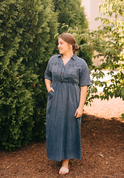 'Martha' Denim Button Down Midi Dress