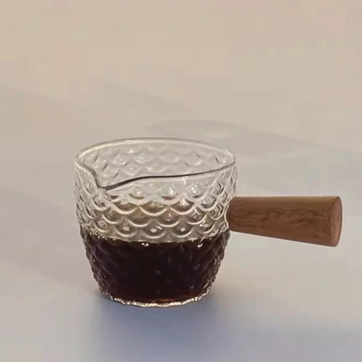 Mini Wooden Handle Glass Measuring Cup