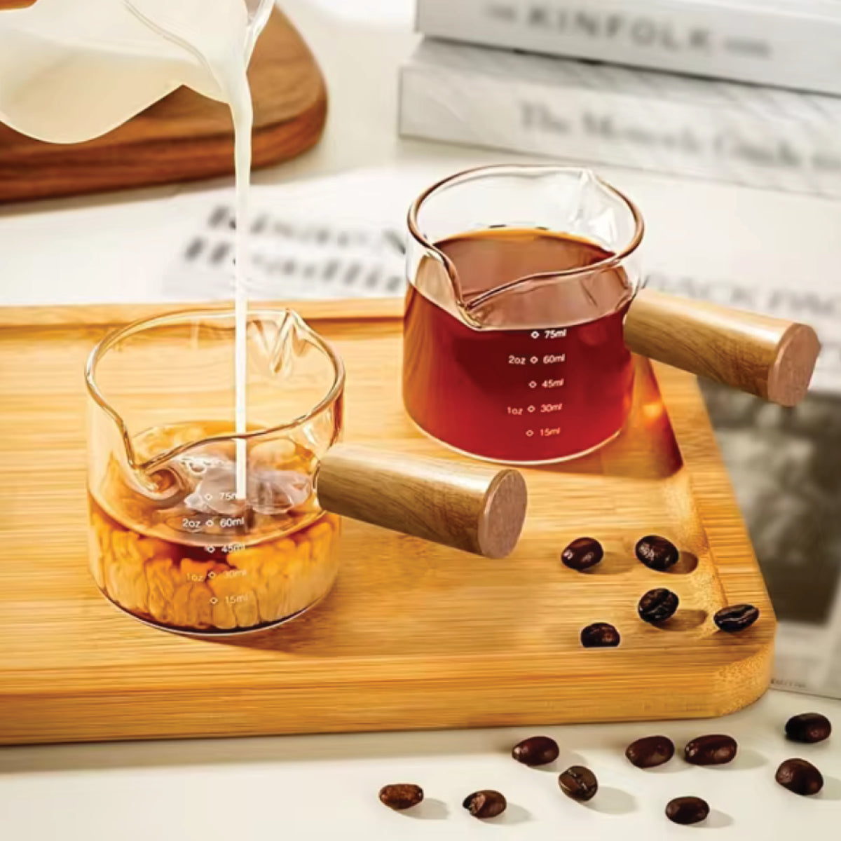 Mini Wooden Handle Glass Measuring Cup