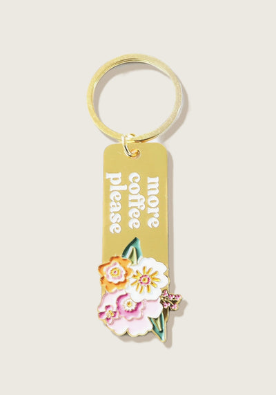 More Coffee Please Floral Keychain