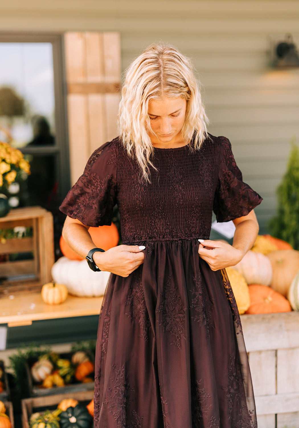 'Oaken' Smocked Embroidery Midi Dress