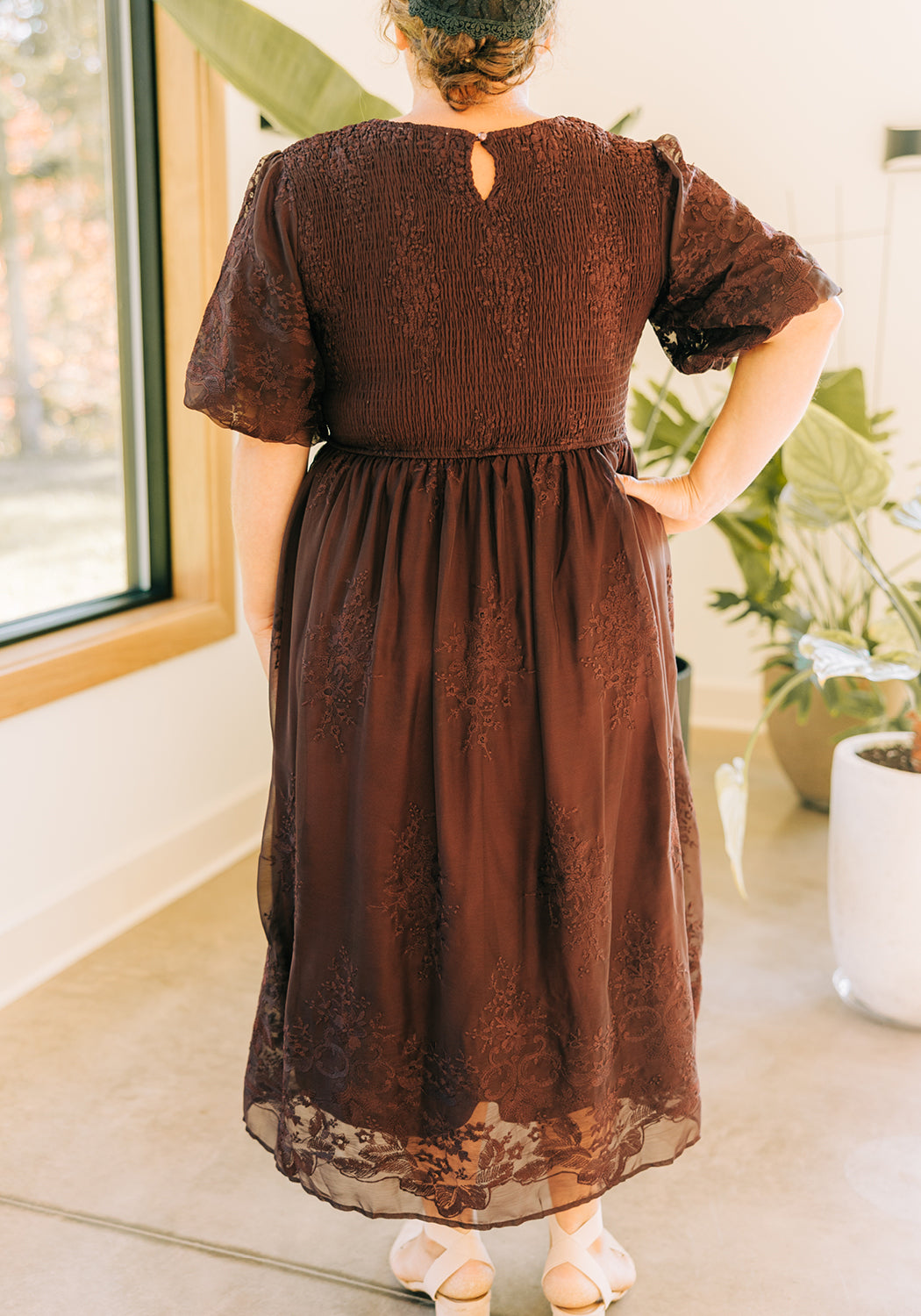 'Oaken' Smocked Embroidery Midi Dress