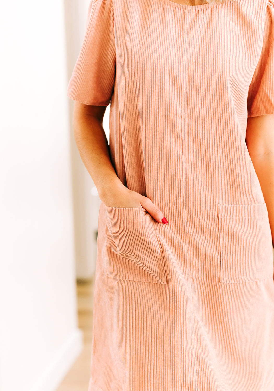 'Paisley' Short Sleeve Corduroy Midi Dress