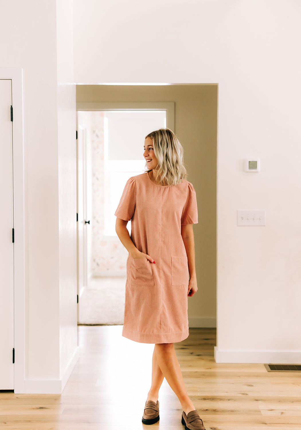 'Paisley' Short Sleeve Corduroy Midi Dress