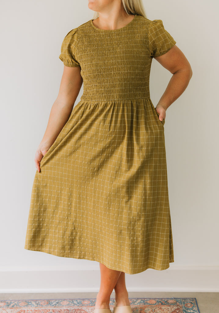 Penelope' Moss Smocked Midi Dress  Grace and Joy Company