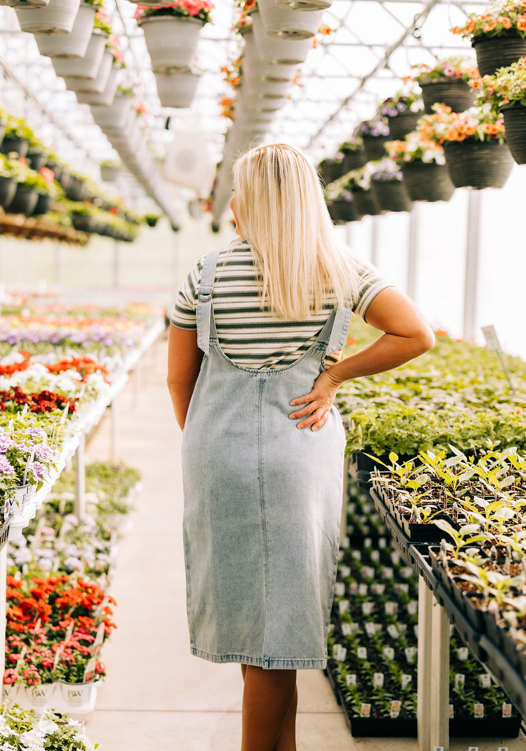 'Posey' Denim V-neck Overall Midi Dress 'Posey' Denim V-neck Overall Midi Dress