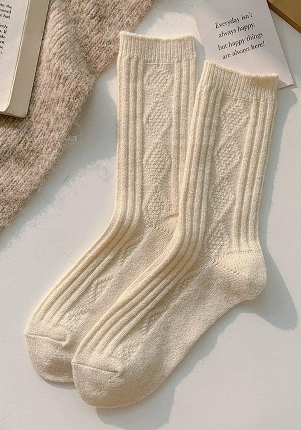 Rib Knitted Wool Blend Crew Socks