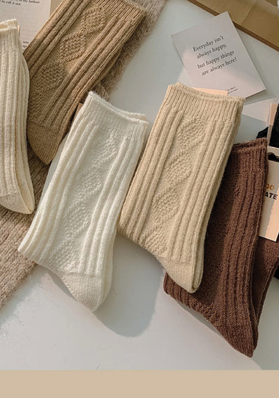 Rib Knitted Wool Blend Crew Socks