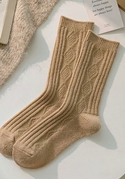 Rib Knitted Wool Blend Crew Socks