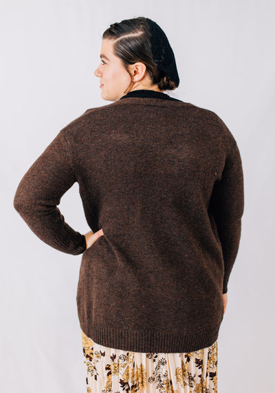 'Ruby' Open Front Cardigan in Brown