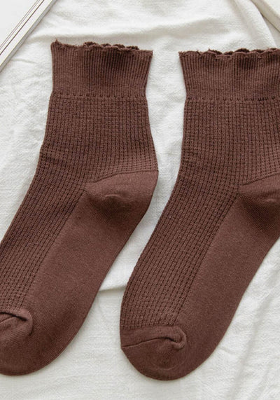 Ruffled Solid Color Mid-Tube Socks