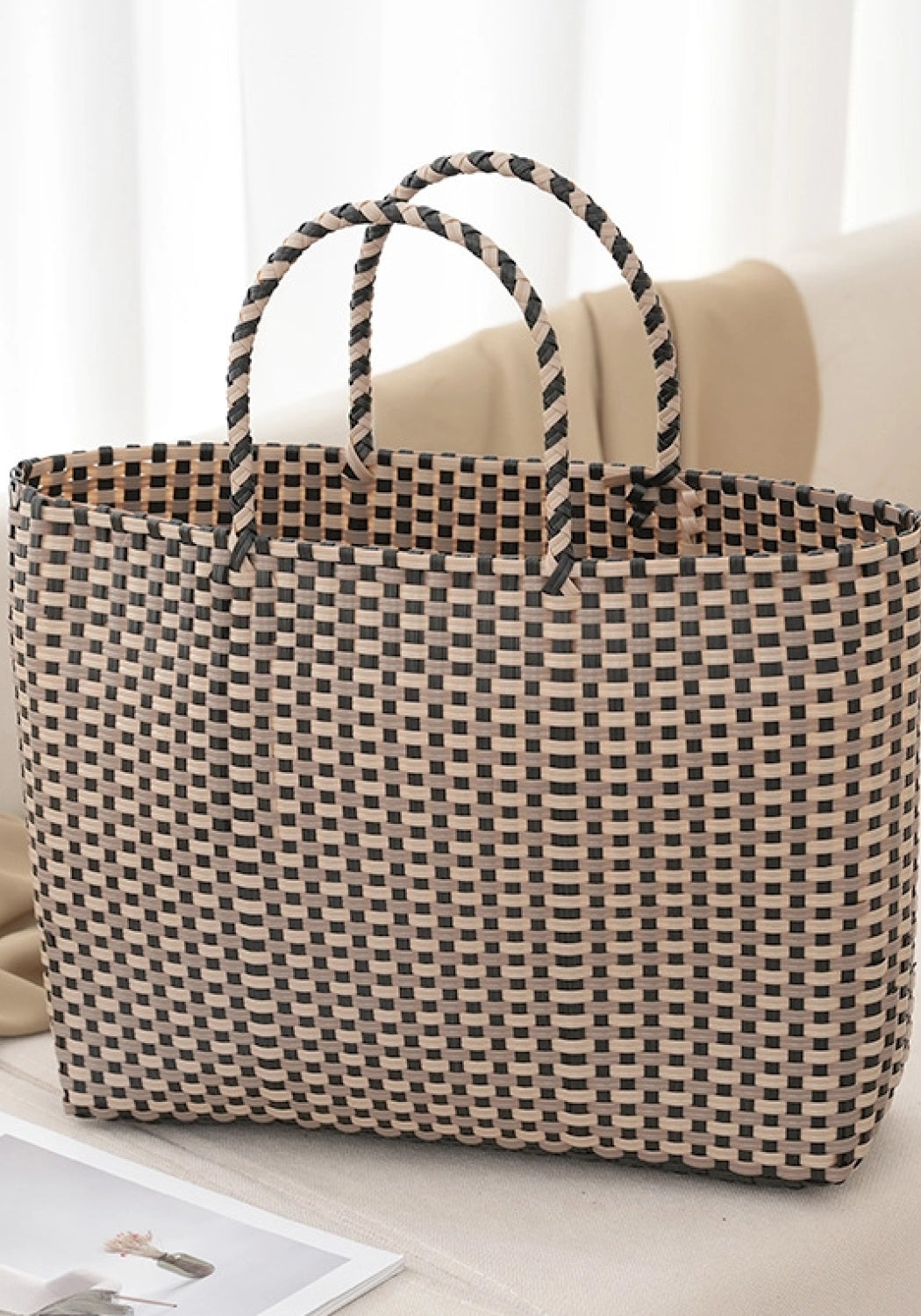 Rustic Plaid Woven Tote