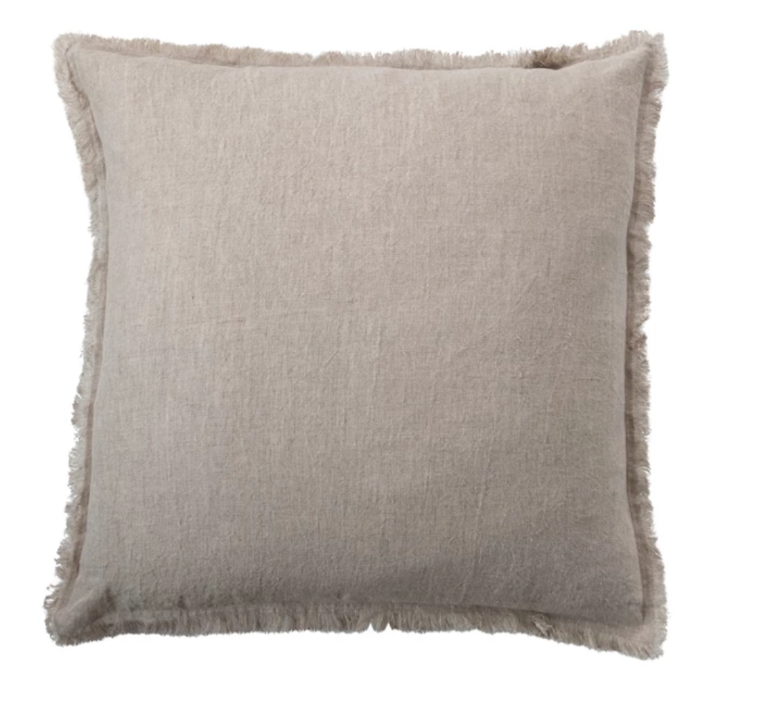20" Square Stonewashed Linen Pillow w/ Fringe