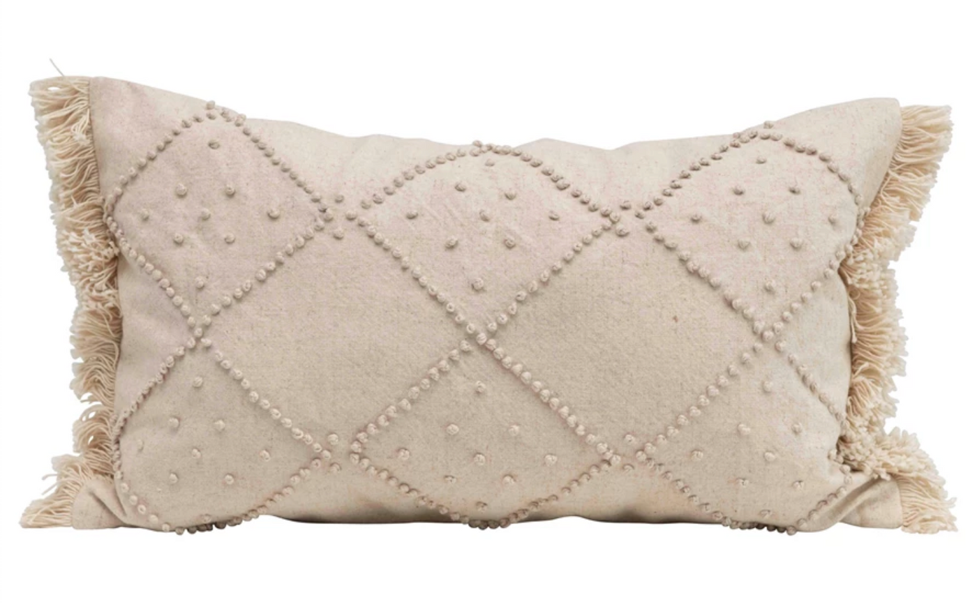 Lumbar Pillow with French Knots & Fringe