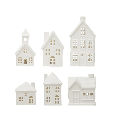 Stoneware Bisque Houses with Lights | Set of 6