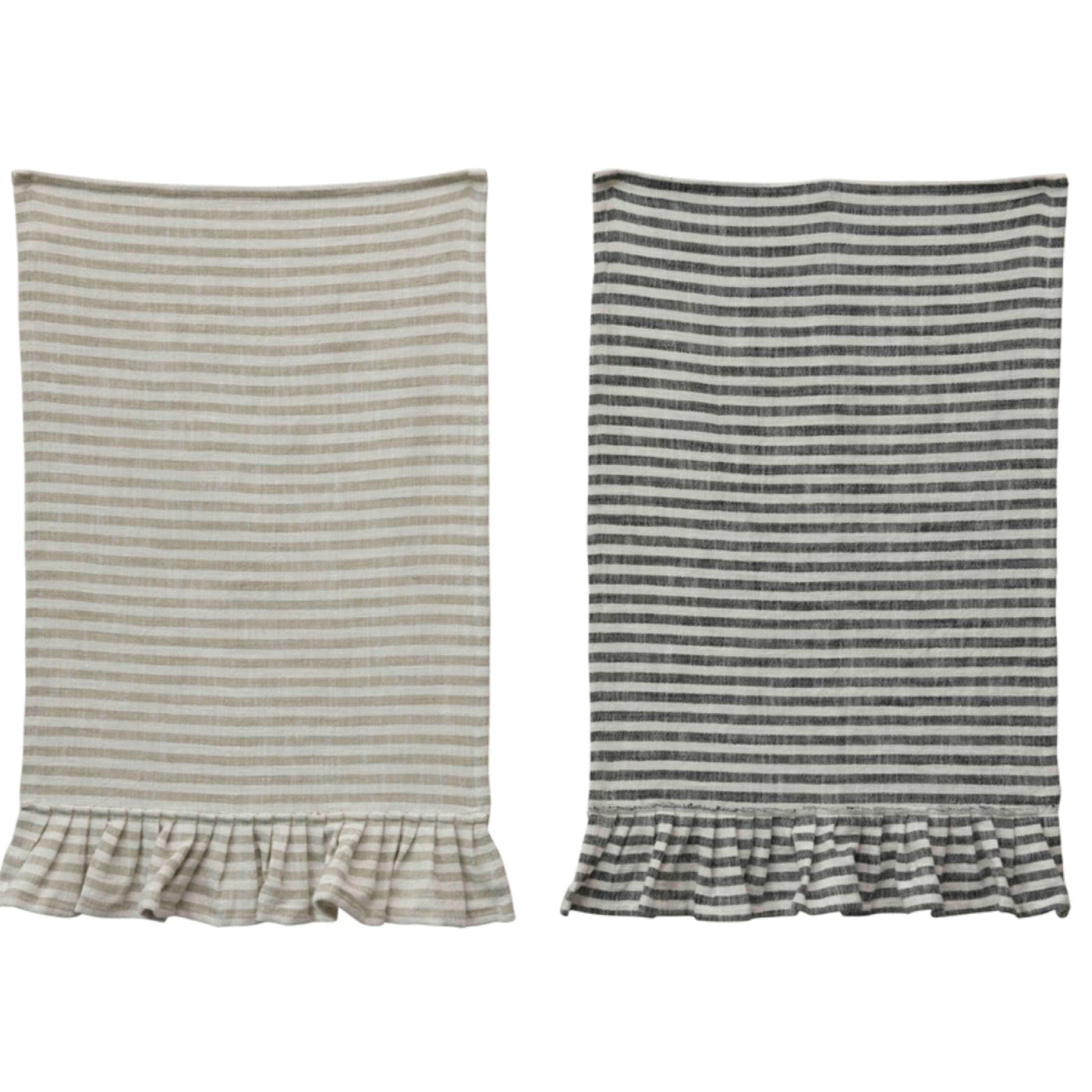 Cotton Striped Tea Towel with Ruffle