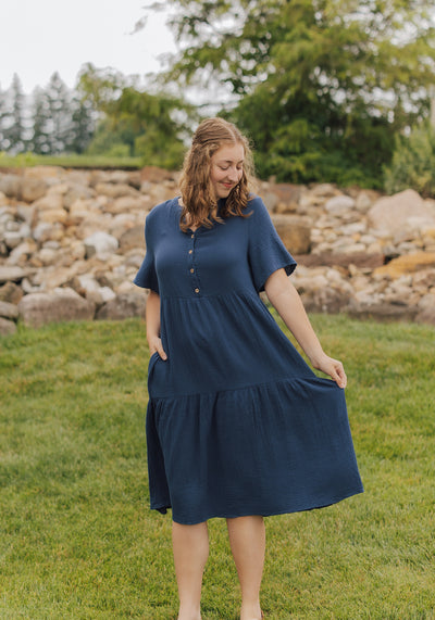 'Whitney' Cotton Tiered Button Up Dress