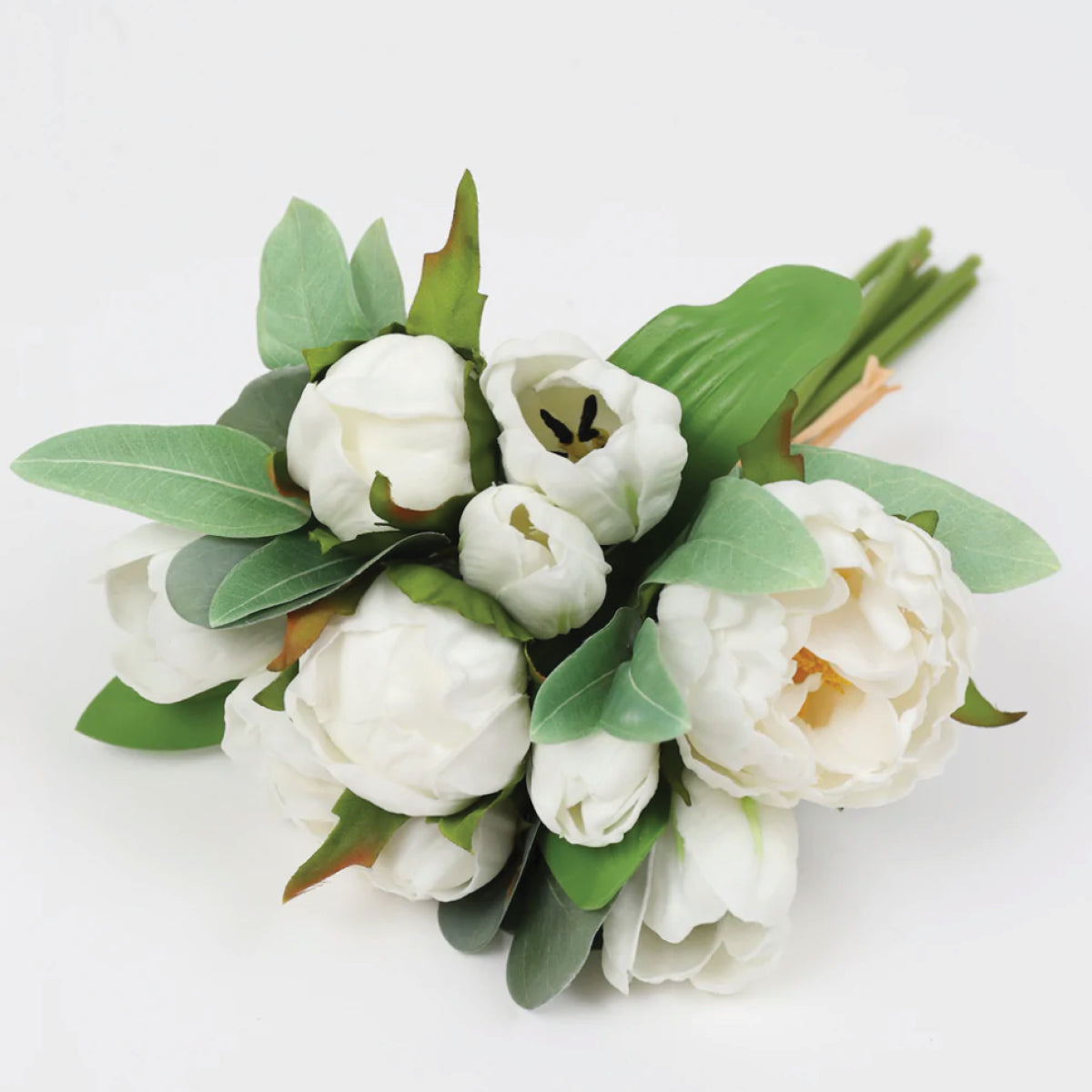 Spring Real Touch White Peony, Tulip and Eucalyptus Bouquet