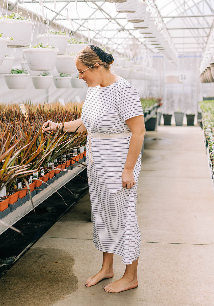 Bethany' Cinched Waist Midi Dress – Grace and Joy Company