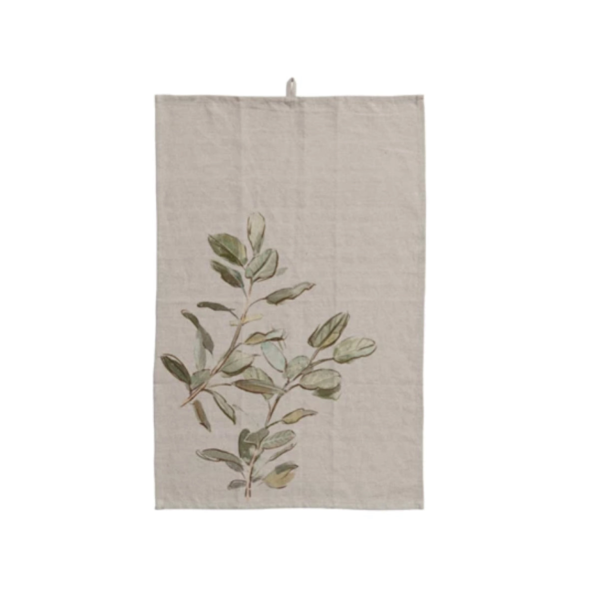 Cotton & Linen Printed Tea Towel w/ Botanical Image & Loop