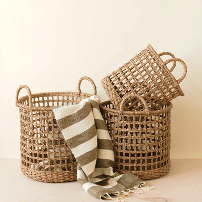 Handmade Open Weave Baskets with Handle
