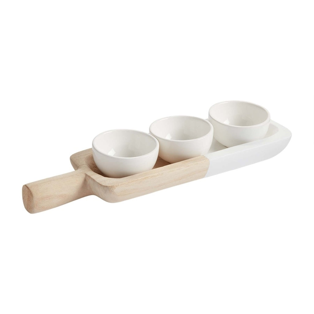 Wood Serving Board and Ceramic Bowl Set
